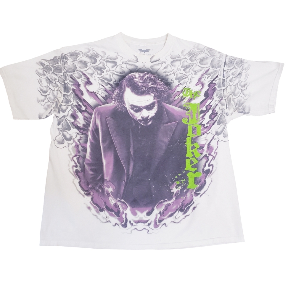 Batman White Tee with Purple Joker Graphic and Green Accents